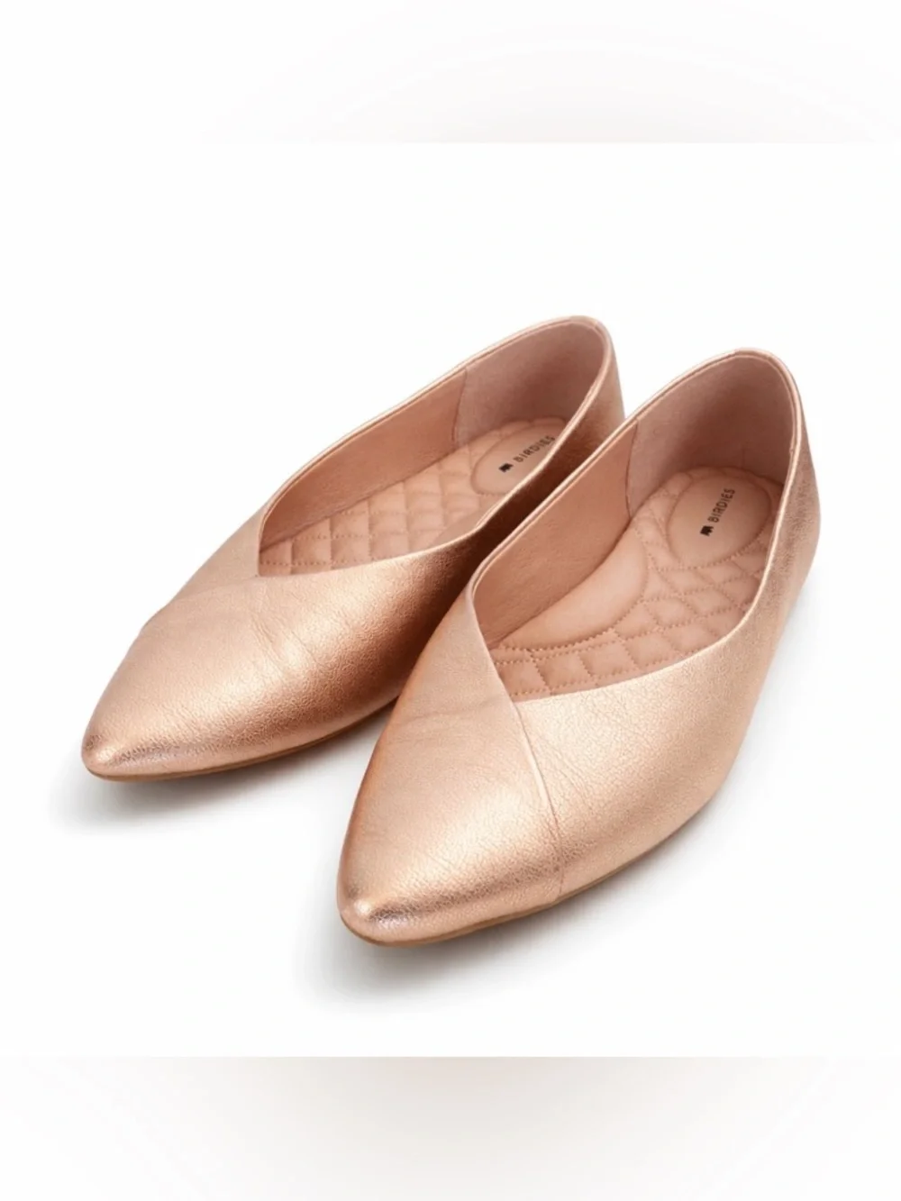 Birdies Goldfinch Leather Point Toe Ballet Flats Rose Gold, 7.5